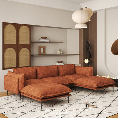 Modern Minimalist Upholstered Couches, U Shape Cloud Modular Sectional Sofa with 2 Ottoman, Comfort Deep Seat U Shaped Couch for Living Room