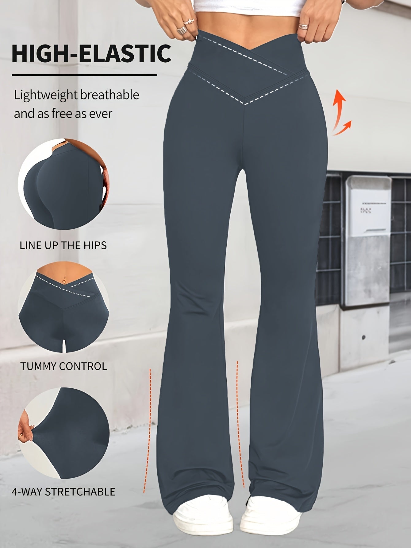 Women'S High-Waisted Flared Leggings - Retro Cross-Waist Yoga Pants, 4-Way Stretch Breathable Workout Leggings with Hip-Lifting Design & Tummy Control, Lightweight for Running, Gym, Casual Wear (Spring/Summer/Fall), Workout L