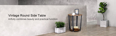 Side Table Round Table with Steel Frame Easy Assembly
