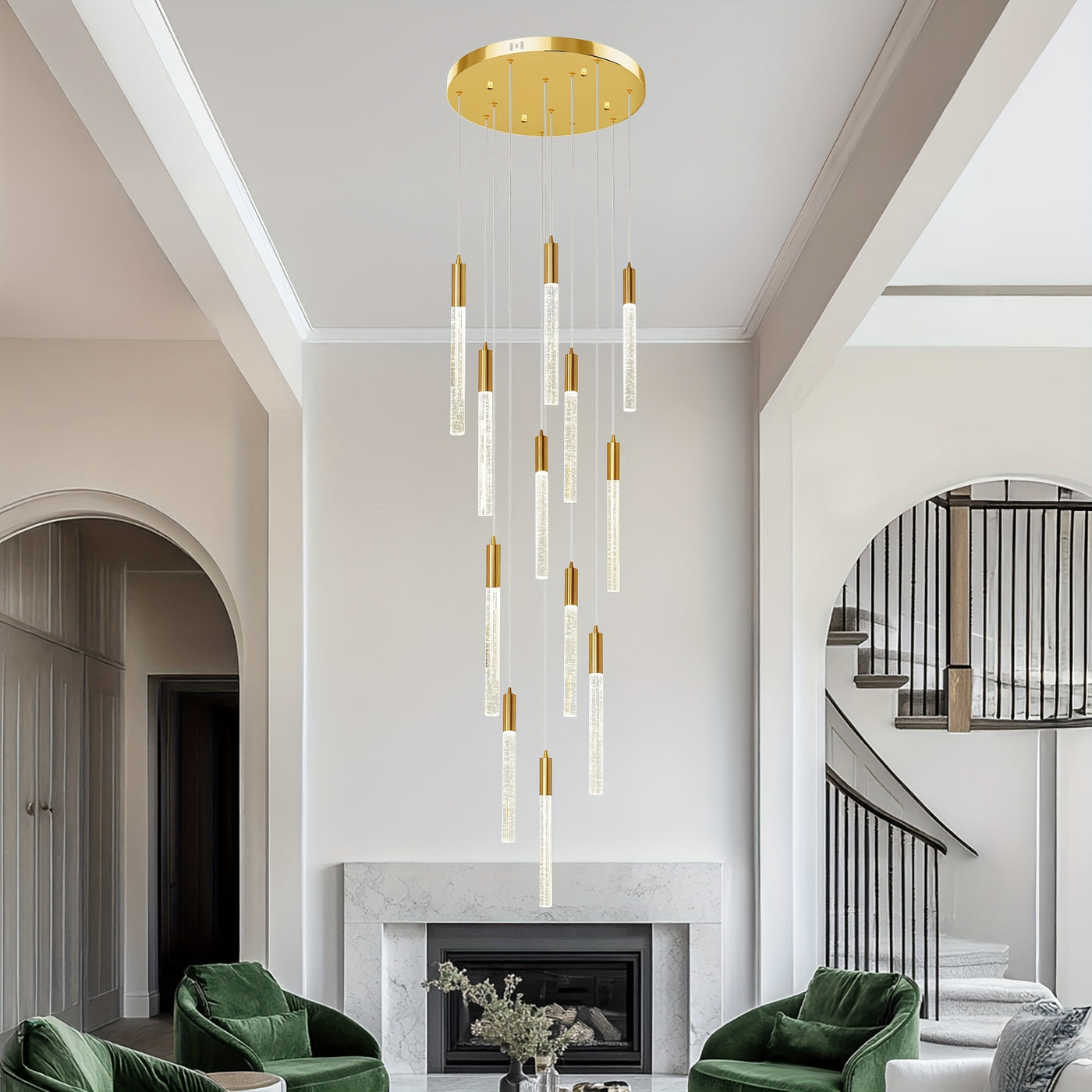 Modern Chandelier, 118" Long LED Crystal Chandeliers, Flush Mount Ceilings Pendant Light Fixtures, Staircase Chandeliers For High Ceilings, Farmhouse For Foyer