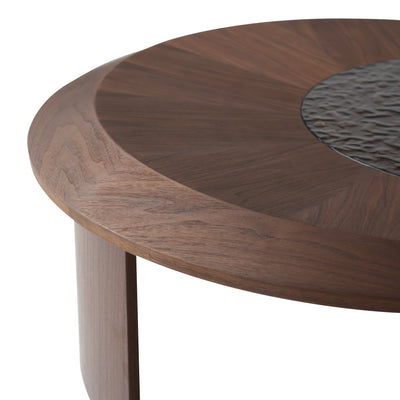 35, 43" Round Nesting Coffee Table Set 2, Mid Century Modern CoffeeTable Round Coffee Table, Walnut & Temper Glass Surface, Round Center Coffee Table for Living Room/Farmhouse/Office/Studio, Living Room Decor, Farmhouse Style