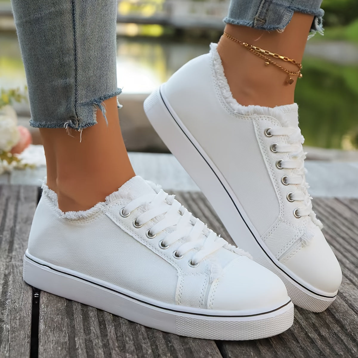 Women's Canvas Sneakers 2024, Korean Style, Casual Flat Lace-Up, Solid Color, All-Season, Round Toe, EVA Sole, Fabric Lining, Hand Wash Only, No Print, Versatile Footwear