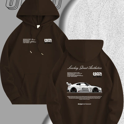 Men's Light Blue Racing Car Graphic Hooded Sweatshirt - Casual Long Sleeve Pullover with Speed & Speed Limit Print, Soft Hood, Machine Washable, Automotive Enthusiast Apparel