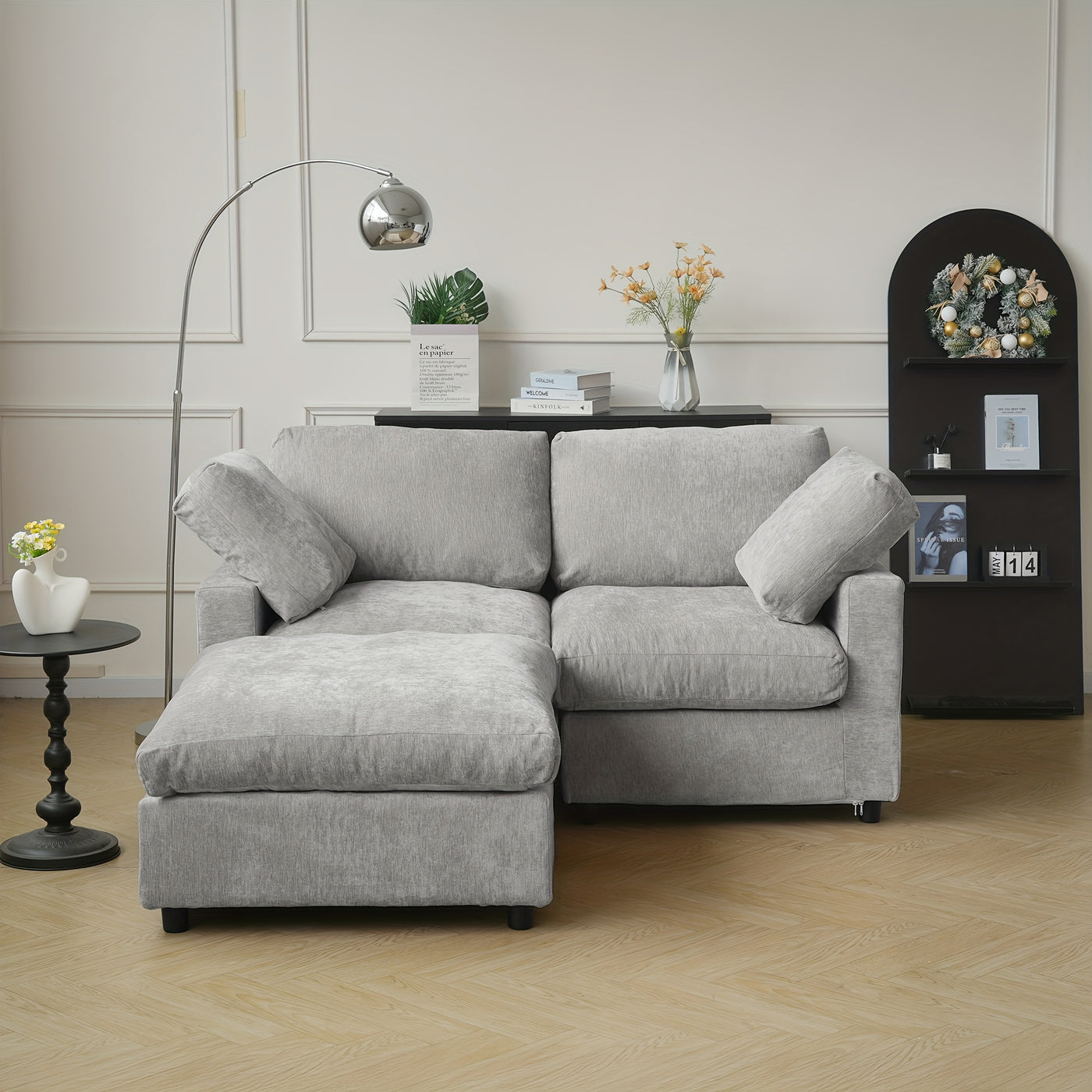 67" Modern Convertible Modular Sectional Sofa with Chaise Ottoman - Black Cloud Design, Washable Fabric & Linen-like Cover, Hardwood Frame, Plush Cushion Backrest, Minimalist L-Shaped or Straight Configuration for Living Room
