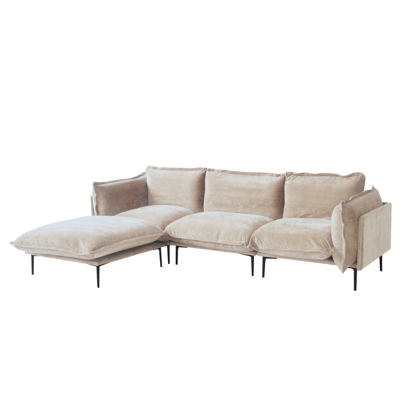 111" L-Shaped Modular Sectional Sofa - 3-Seater Cloud Couch with Movable Ottoman, Deep Seat Low Plush White Modern Sofa for Living Room, Metal Frame & Pillow Backrest, No Assembly Required, Sectional Sofa for Living Room, Ver