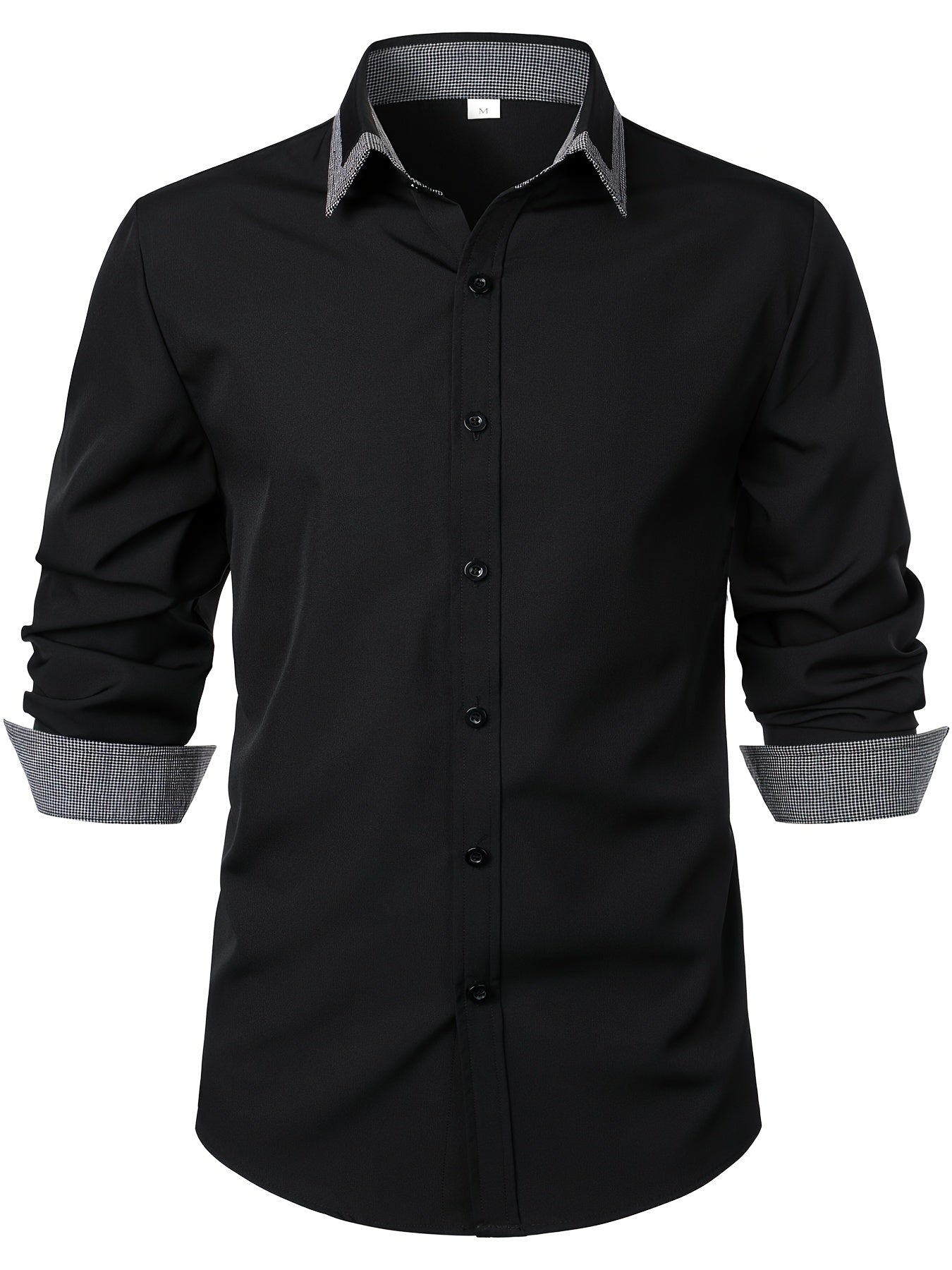 Men'S Color-Blocked Checkered Casual Long-Sleeve Shirt