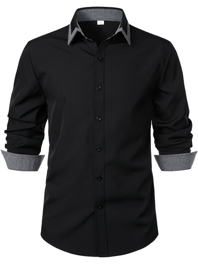 Men'S Color-Blocked Checkered Casual Long-Sleeve Shirt