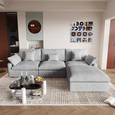Modern Modular Sectional Sofa with Chaise Ottoman - L-Shaped 119.29" Large Couch, Black Linen Fabric, Washable Removable Cushions & Adjustable Backrest Pillows, Deep Seat Sofa for Living Room, Open-Concept Spaces, Frame, Modu
