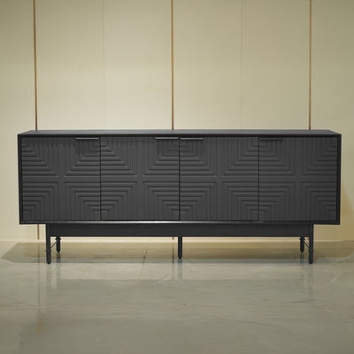 66" Modern TV Stand with Storage Cabinet - Mid-Century Modern Design, Black Artificial Wood & Metal Frame, 3, 2+ Cubic Feet Storage, 27" Height, Fits 55/60/65 Inch TVs, Easy Assembly for Living Room, Tv Table for Living Room,