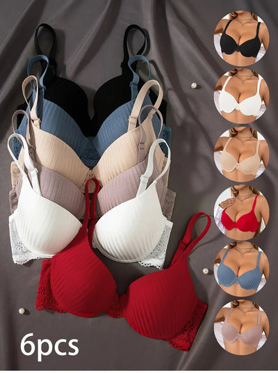 [6pcs] Elegant Striped Push-Up Bras