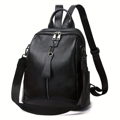 2024 New Fashion Large Capacity Elegant Genuine Leather Women's Backpack, Korean Style Anti-Theft Commuter Travel Bag with Adjustable Strap and Zipper Closure