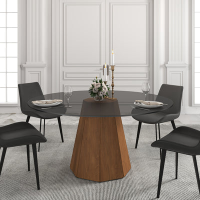 Glass Round Dining Table For 6-8, Modern Dining Table 59" Dining Room Table Round Black Glass Top With Solid Base For Kitchen