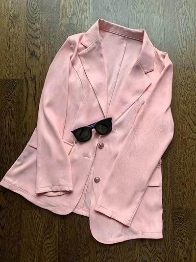 Chic V-Neck Crop Top, Versatile Pants Skirt & Long Sleeve Blazer Three-Piece Set - Polyester Blend, Solid Color, Pockets, Perfect for Spring/Summer, Chic Outfit
