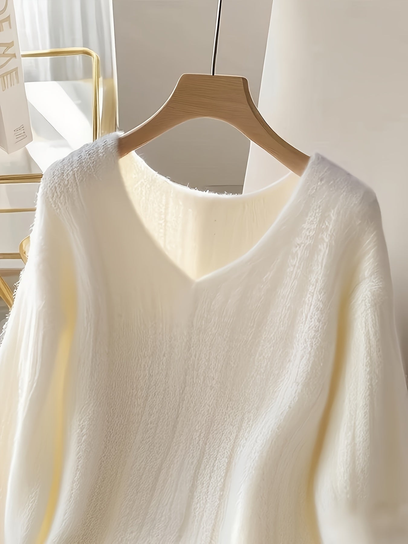 Women's Elegant V-Neck Cable- Sweater - Soft White Oversized Long Sleeve Pullover, Cozy All-Season Casual to Formal Wear, Easy-Care Hand Wash/Dry Clean, Versatile Layering Piece for Fall Winter Summer Outfits, Cozy Sweaters f