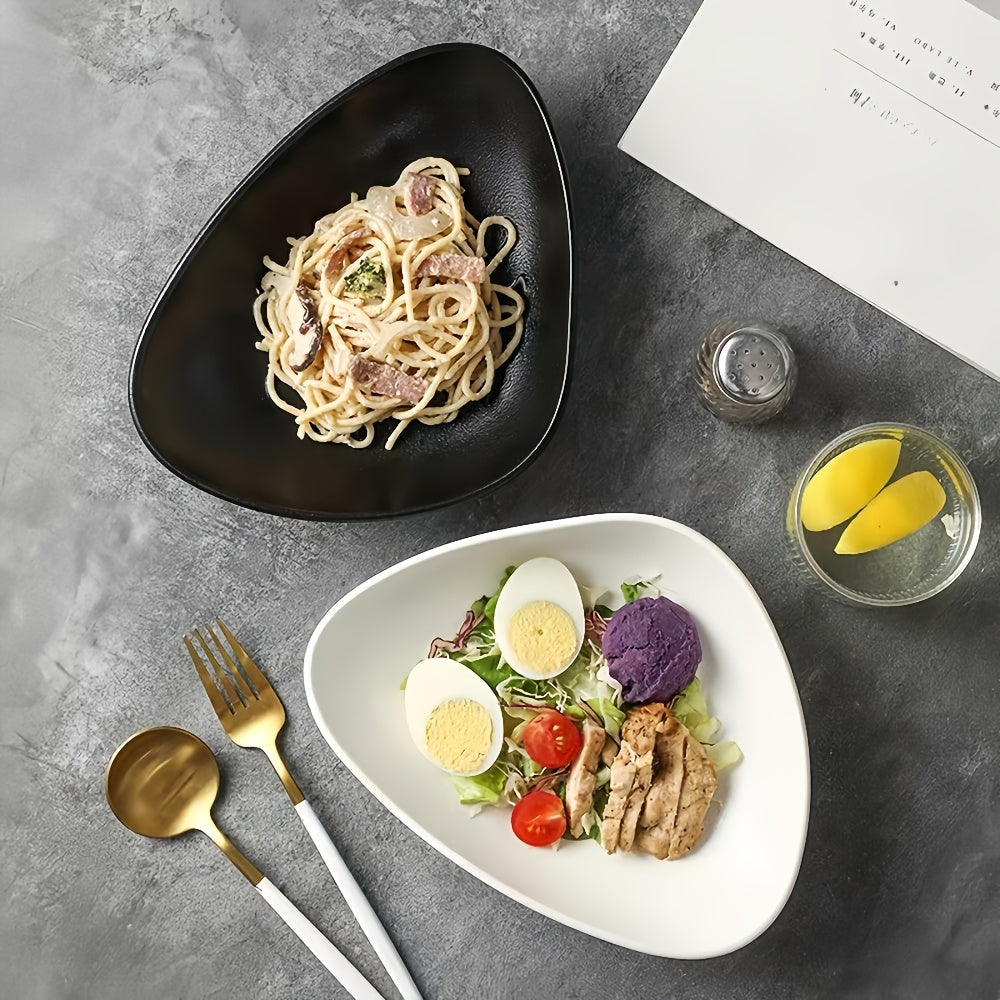 Set of 1 Triangle Japanese Style Ceramic Salad Bowl, 16.9 oz Microwave Safe Modern Matte Black Finish Novelty Serving Dish, Unique Fruit Salad Plate