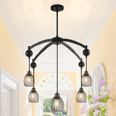 5/7/13-Light Modern Industrial chandelier - Matte Black linear pendant light with Adjustable height, Semi-Flush mounting, Heavy-Duty Metal Construction for Kitchen Island, Dining Room, Living Room, Bedroom - Compatible with d
