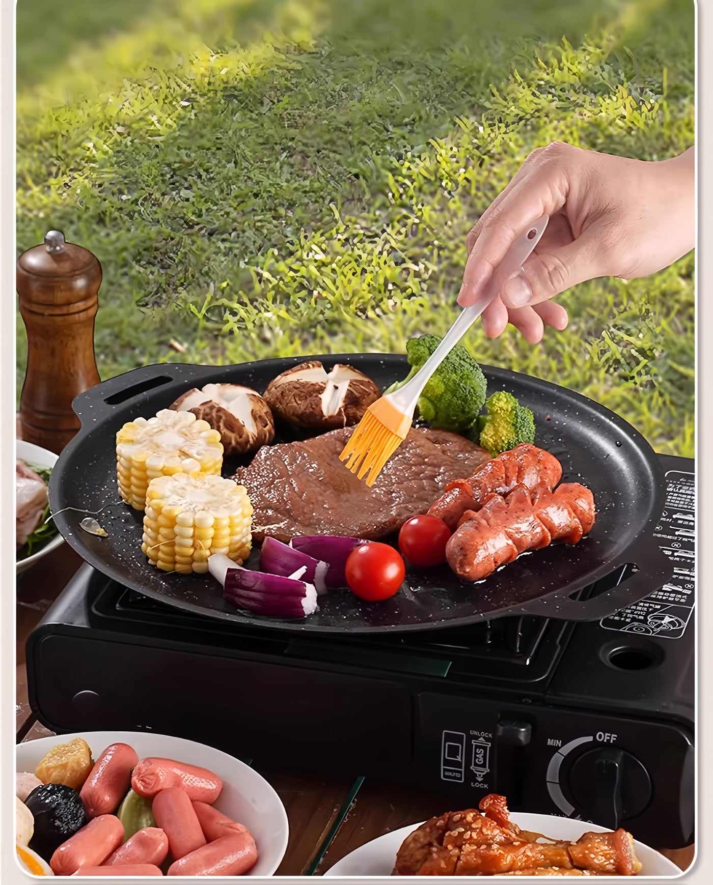 Korean Grill Pan with 6 Non-Stick Coated Layers, Smokeless Round Frying Stone Plate, Suitable for Induction Cooker, Gas Stove, Outdoor Camping, Indoor or Outdoor Barbecue, Party Birthday Gift