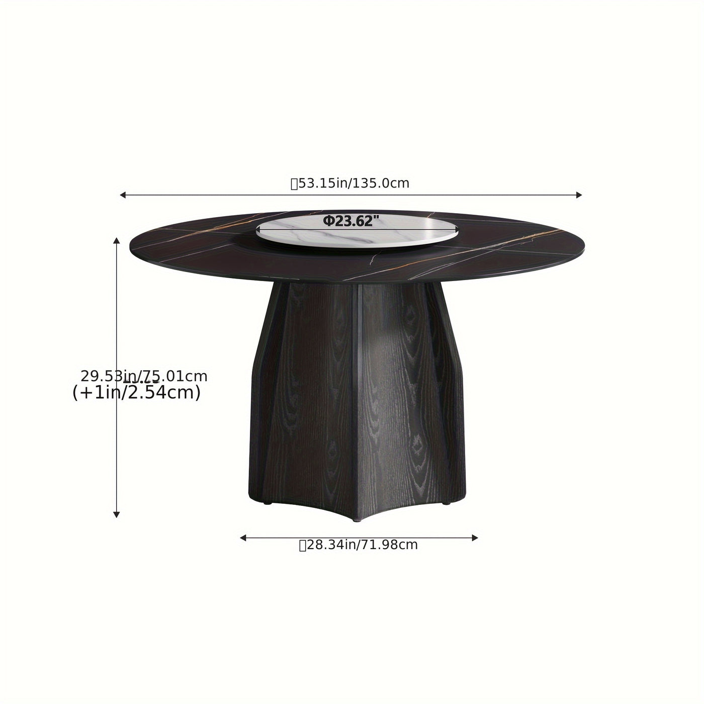 Modern Black Marble Round Dining Table with Lazy Susan - Glossy Sintered Stone Finish, Unique Metal Legs, Seats 4-6, Perfect for Kitchen or Dining Room, Elegant and Functional Design