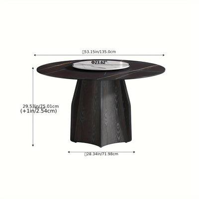 Modern Black Marble Round Dining Table with Lazy Susan - Glossy Sintered Stone Finish, Unique Metal Legs, Seats 4-6, Perfect for Kitchen or Dining Room, Elegant and Functional Design
