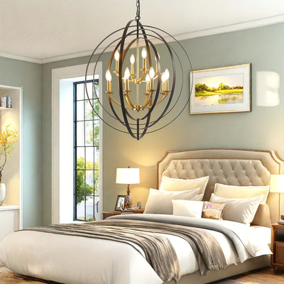 12-Light Modern Farmhouse Chandelier - 31.5" Black Round Pendant Light Fixture for High Ceilings, Adjustable Height (32"-90"), E12 Bulb Compatible, Entryway, Kitchen Island, Staircase & Foyer Lighting, Versatile Lighting Fixt