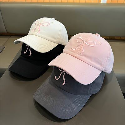 Pink Bowknot Baseball Cap - Adjustable Sun Protection Hat for Women, Lightweight & Stylish Korean-Inspired Design, Perfect for Travel, Beach Outings & Casual Wear, Sun Protection Headwear | Trendy Baseball Cap | Polyester Fib