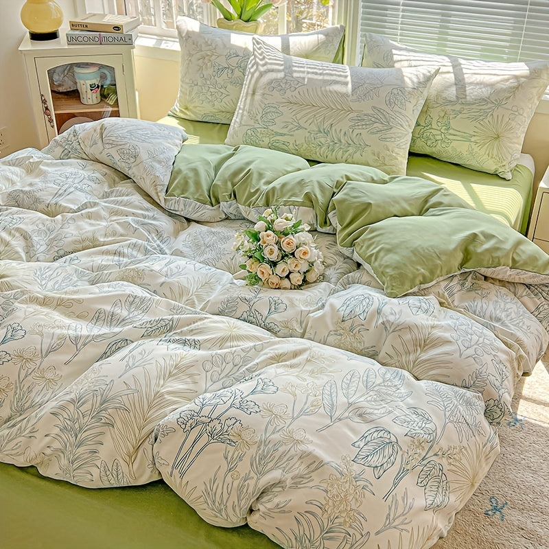 3pcs Korean Style Duvet Cover Set, New American Floral Duvet Cover Set with 1 Single Duvet Cover + 2 Pillowcases, Comfortable and Breathable, Machine Washable, Non-Fading and Deforming, Suitable for All Seasons, Light Beige-F