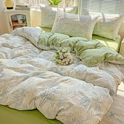 3pcs Korean Style Duvet Cover Set, New American Floral Duvet Cover Set with 1 Single Duvet Cover + 2 Pillowcases, Comfortable and Breathable, Machine Washable, Non-Fading and Deforming, Suitable for All Seasons, Light Beige-F