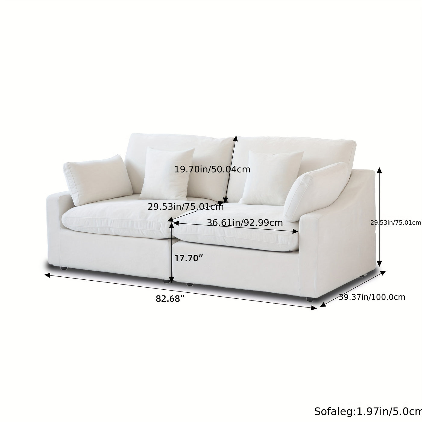 Modern Black Linen Sectional Sofa with Adjustable Backrest Pillows & Slope Armrests - 83-Inch Compact L-Shaped 2-Seater, Plush Cushions, Breathable Fabric, Frame - Ideal for Small Spaces, Apartments, Living Rooms - Sofa Bed C