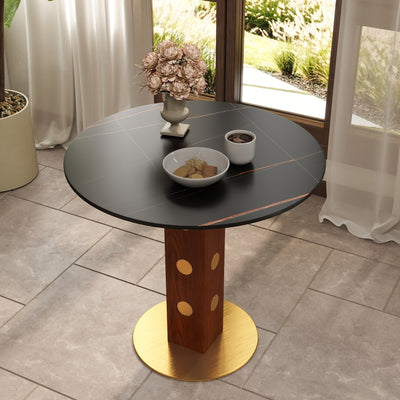 33.5" Round & Square Dining Table for 2-4 People(Only Table, Chair Not Included), Marble Meeting Room Table Multipurpose Conference Table with Soild Wood Base for Office