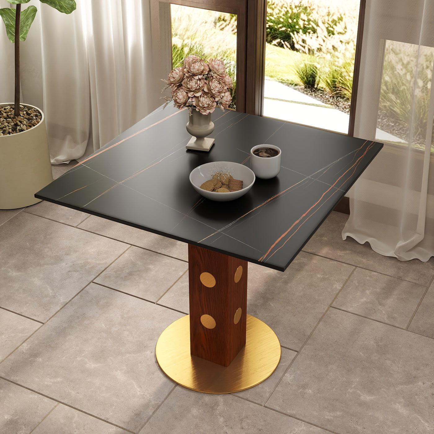 33.5" Round & Square Dining Table for 2-4 People(Only Table, Chair Not Included), Marble Meeting Room Table Multipurpose Conference Table with Soild Wood Base for Office