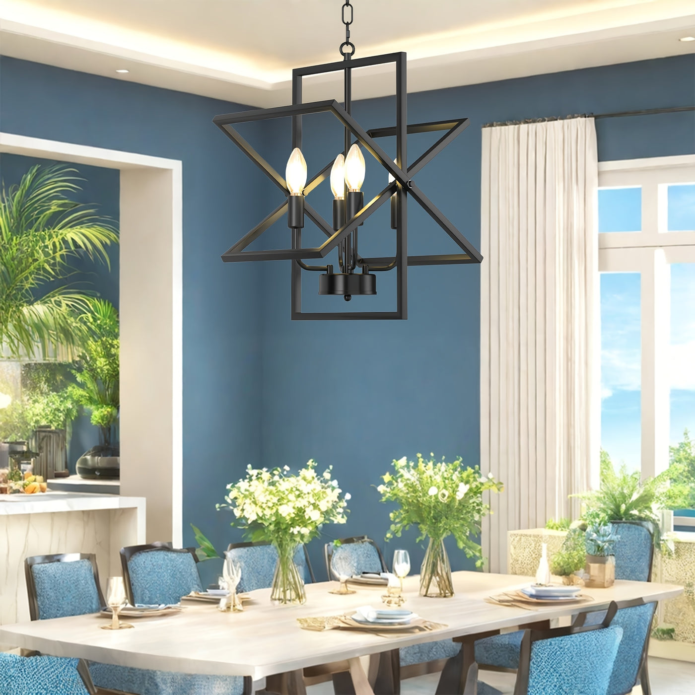 4-Light Farmhouse Dining Room Light Fixture/Chandelier Over Table, Modern Kitchen Island Lighting, Industrial Foyer Lighting Fixtures, For Living Room, Bedroom, Foyer, Stairway, Entryway
