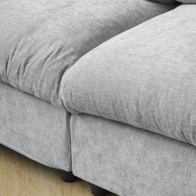 Modern U-Shaped Modular Sectional Sofa with Ottomans - Convertible L-Shaped or Straight Configurations, Washable Removable Cushions & Slipcovers, Plush Foam-Filled Cloud Design, Beige/Black Fabric Sofa for Large Living Rooms,