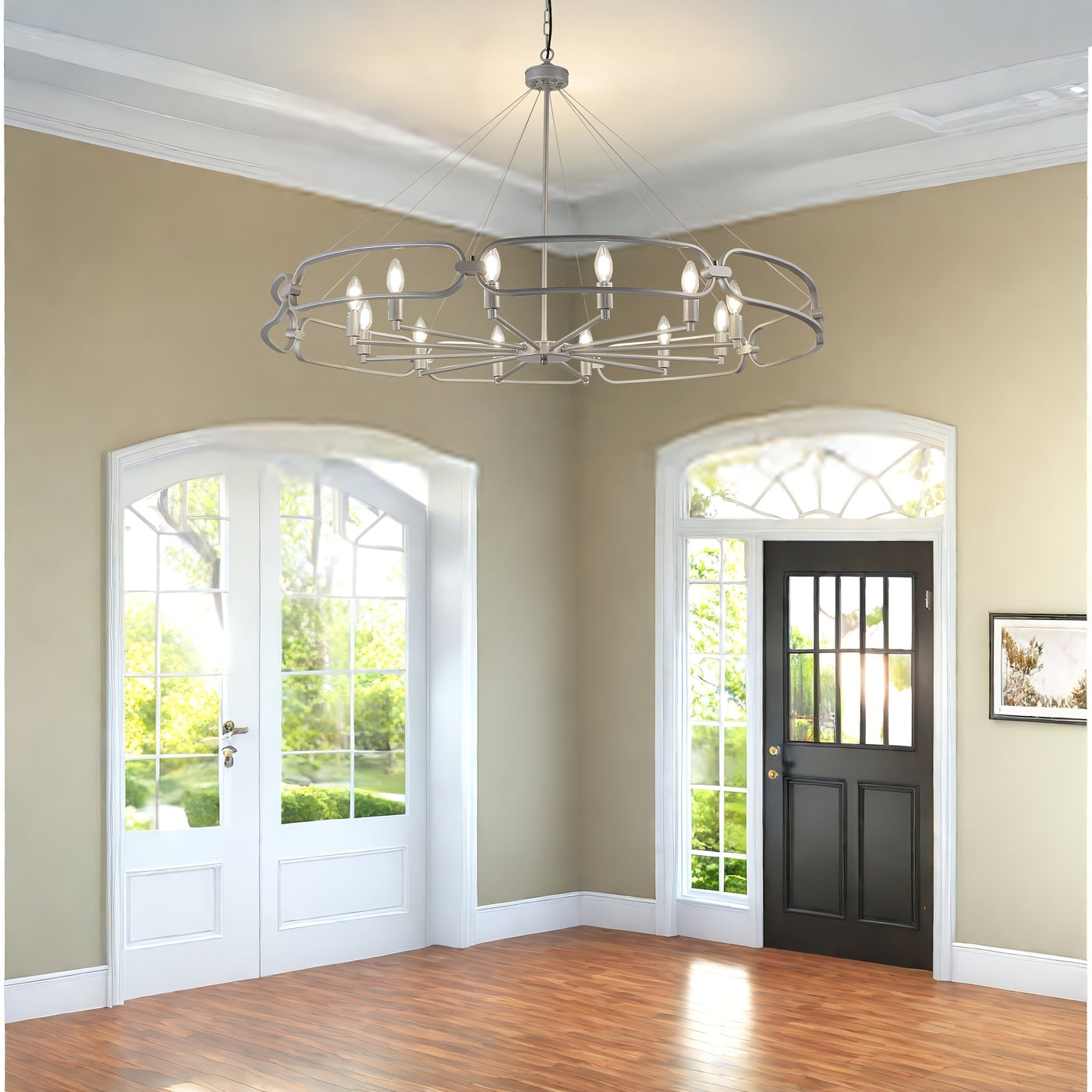 Industrial Style Silver Chandelier, 12-Light Modern Chandeliers For Dining Room, Farmhouse Chandelier For Entryway, For Living Room, Bedroom, Foyer