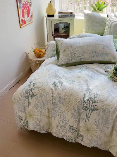 3pcs Korean Style Duvet Cover Set, New American Floral Duvet Cover Set with 1 Single Duvet Cover + 2 Pillowcases, Comfortable and Breathable, Machine Washable, Non-Fading and Deforming, Suitable for All Seasons, Light Beige-F