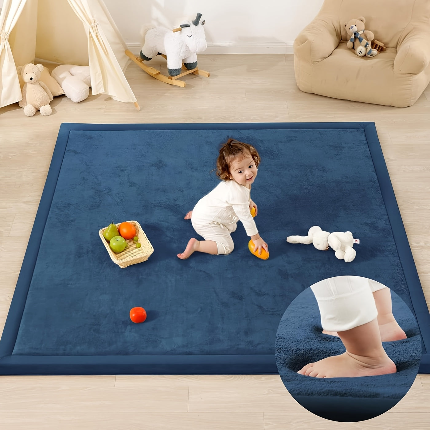 1pc Japanese Tatami Mat, Coral Velvet Mellow Mat, Baby Play Mat For Floor, 1.2 Inch Thick Crawling Rugs, Padded Foam Area Mat For Kids Playroom, Playpen, Nursery, Living Room, Yoga Mat, Non-Slip Backing