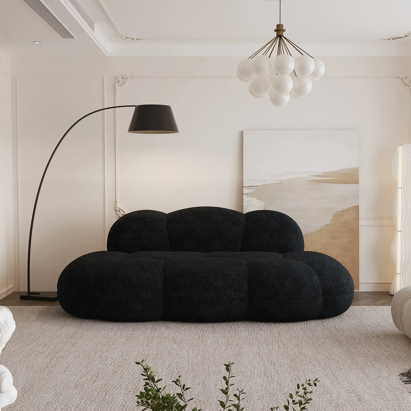Modern Curved Cloud Shaped Couch for Living Room, Lazy Floor Couch, Boucle LoveSeat 3 Seater Sofa, Cozy Leisure Boneless Couches for Bedroom, Apartment-No Assembly Required, Couch for Bedroom, Boneless Sectional Sofa for Livi