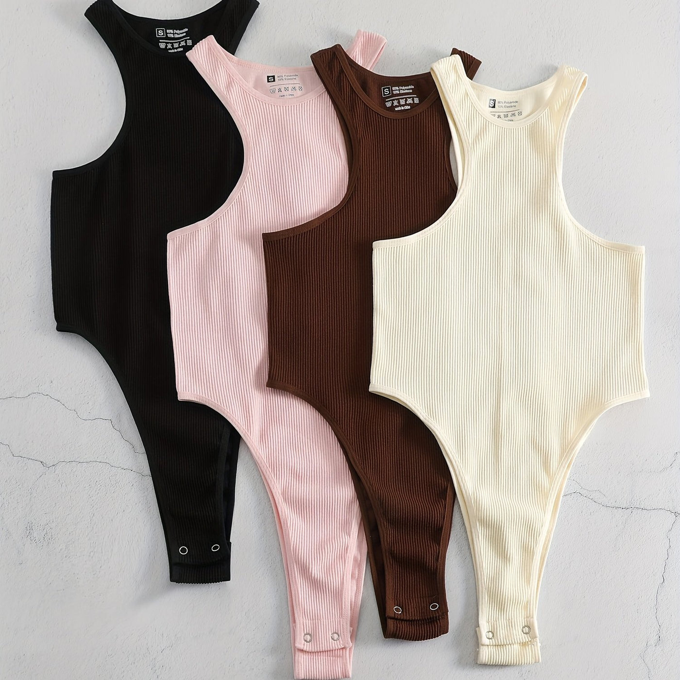 4pcs Seamless Women's Bodysuit Off-the-shoulder Slim Fit Yoga Ribbed Sports Casual Sleeveless Jumpsuit Romper Women's Activewear