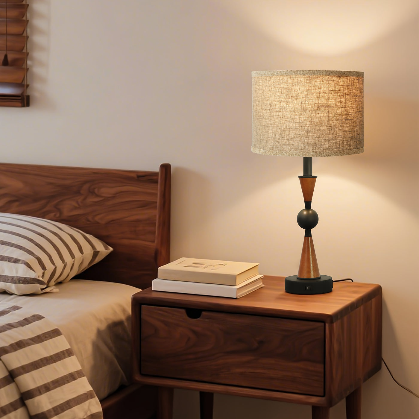 2 Sets USB-C & USB-A Dual Port Table Lamp with Linen Shade - Farmhouse & Industrial Bedside, Cordless-like, Switch-Controlled (No) - Easy Assembly Desk Lamp for Bedroom, Living Room, Nightstand (Compatible with, Lamps, Bedsid