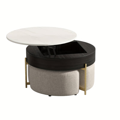 Modern Lift-Top Coffee Table with Storage & Stools - Adjustable Height, Faux Marble Top, Wooden Base, Space-Saving Design for Living Room or Office, Coffee Table for Living Room, Office Furniture, Contemporary Furniture, Eleg