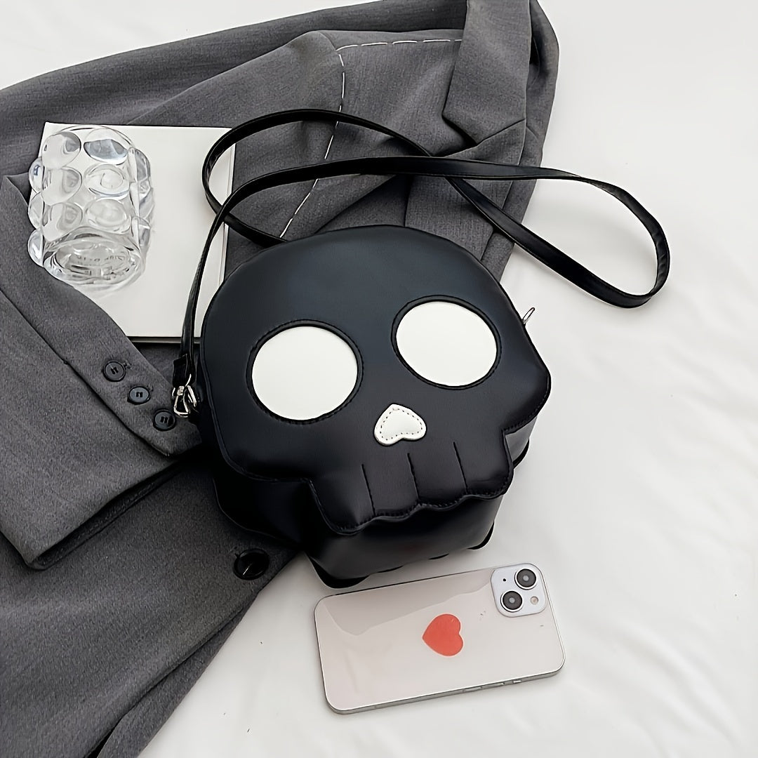 Cross body bag Korean version niche trend funny ghost skull cross body shoulder bag soft PU mobile phone small body bag Halloween Gothic dark cross body bag carry small bag zero wallet mobile phone bag