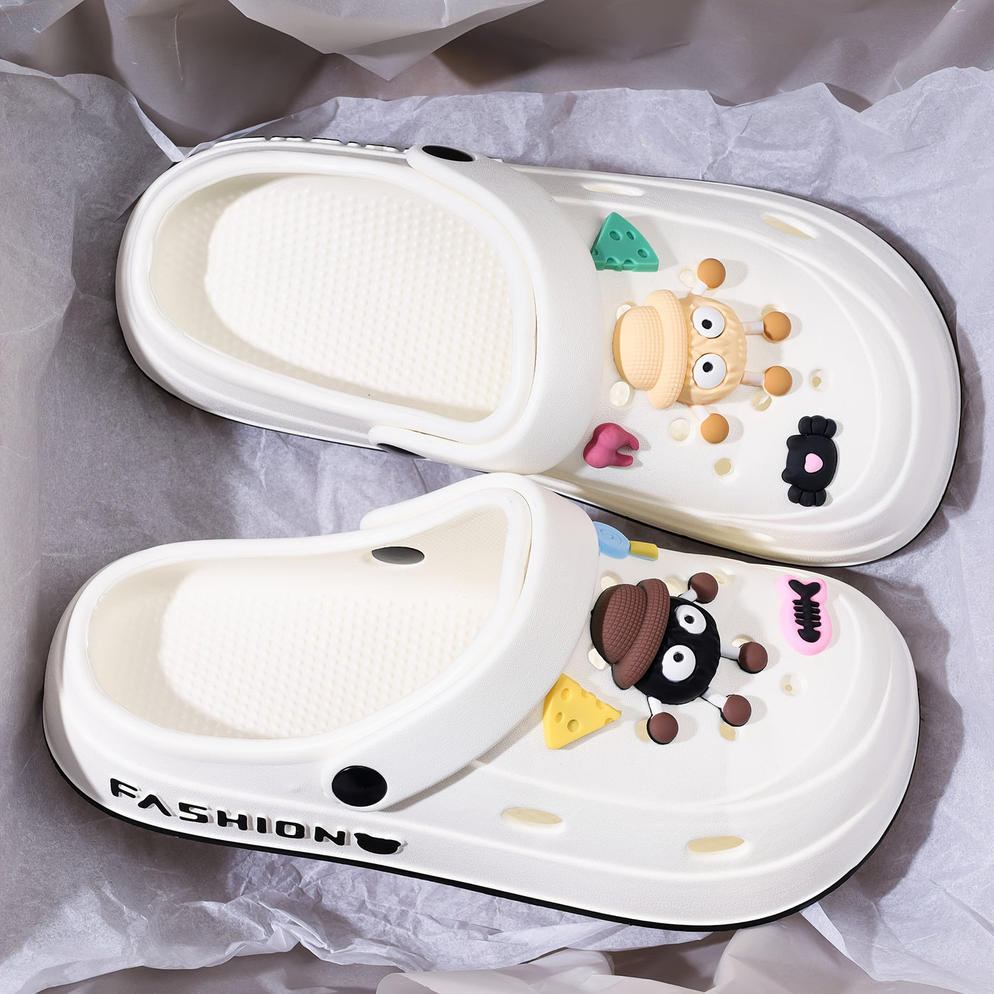 Mid-Year, Summer New Arrivals, Japanese and Korean Fashion Women's Cute Detachable Coal Ball EVA Hole Shoes, Adorable Coal Ball Charms, Comfortable Casual Versatile, 1.97inch Thickened Sole, Rotatable Back Strap for Dual Wear