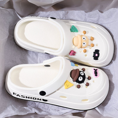 Mid-Year, Summer New Arrivals, Japanese and Korean Fashion Women's Cute Detachable Coal Ball EVA Hole Shoes, Adorable Coal Ball Charms, Comfortable Casual Versatile, 1.97inch Thickened Sole, Rotatable Back Strap for Dual Wear