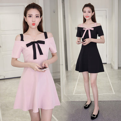 Korean Style One-Shoulder Bow Dress