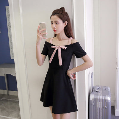 Korean Style One-Shoulder Bow Dress