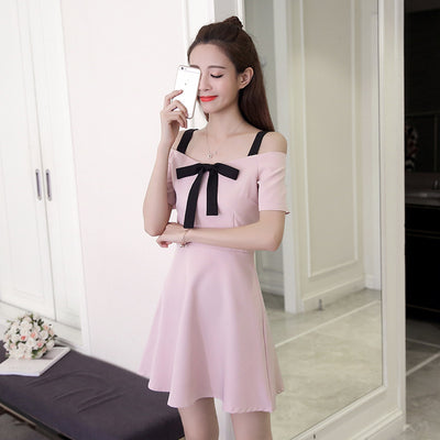 Korean Style One-Shoulder Bow Dress