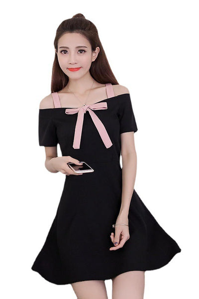 Korean Style One-Shoulder Bow Dress