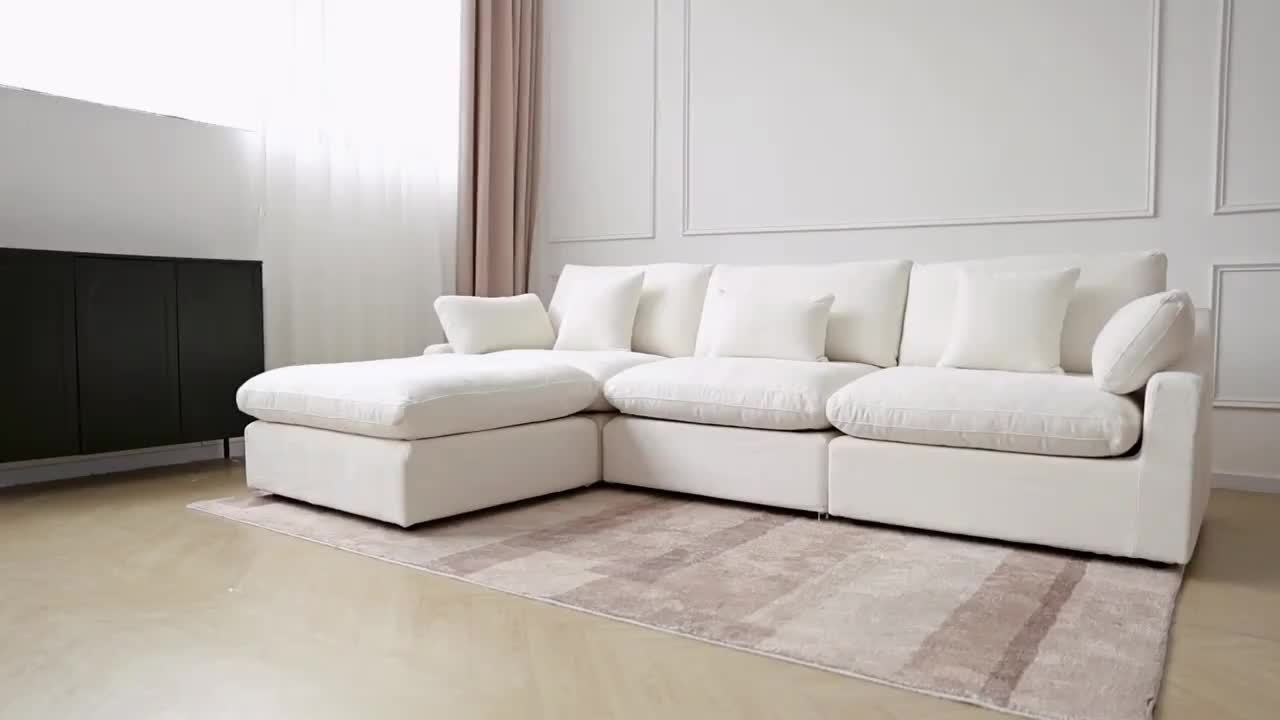 Sky Cloud Slope Sectional Sofa, Cozy Comfort 83-Inch Linen L-Shaped Sectional 2 Seater with Ottoman, Living Room Sofa, Sofa Sectional for Living Room, Couch for Bedroom, Foldable Sofa, Comfy Couch, Bedroom Seating, Lounge Fur