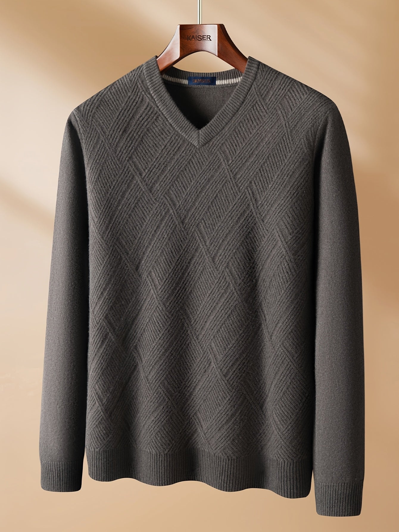 KAISER Men's Cozy Wool V-Neck Sweater - Casual Striped Long Sleeve Pullover for Fall/Winter, Soft & Warm, Korean And Japanese Targeted, Fashion