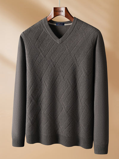 KAISER Men's Cozy Wool V-Neck Sweater - Casual Striped Long Sleeve Pullover for Fall/Winter, Soft & Warm, Korean And Japanese Targeted, Fashion