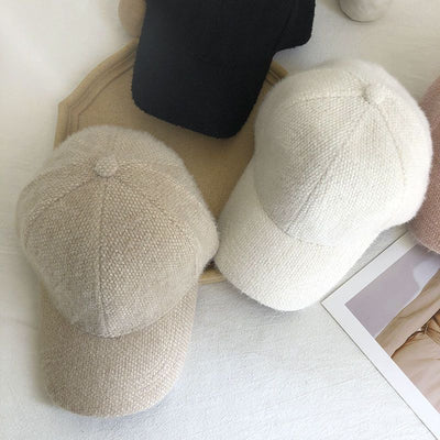 1pc Warm and Cozy Womens Autumn Winter Rabbit Fur Peaked Cap - Soft, Cute, Korean Fashion Baseball Style - White and Black Color Options